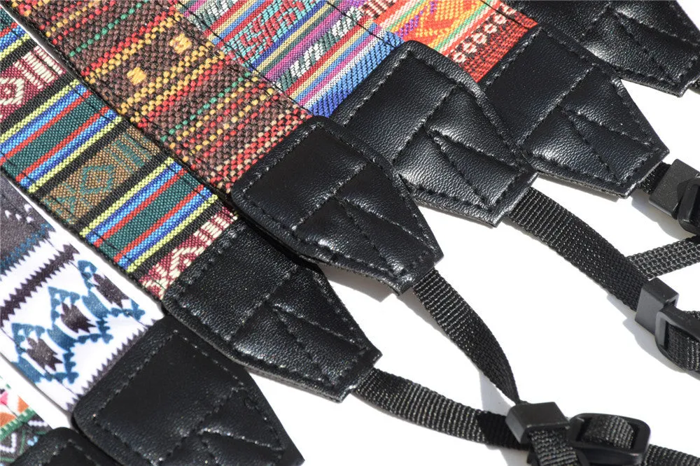Retro Style Double Cotton Yard Colorful Pattern Camera Shoulder Neck Sling Hand Strap Belt