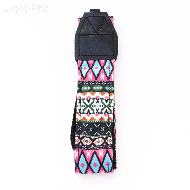 Retro Style Double Cotton Yard Colorful Pattern Camera Shoulder Neck Sling Hand Strap Belt