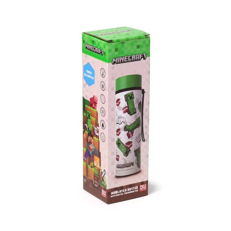 Reusable Stainless Steel Hot & Cold Insulated Drinks Bottle Digital Thermometer - Minecraft SSSΓÇª BOOM