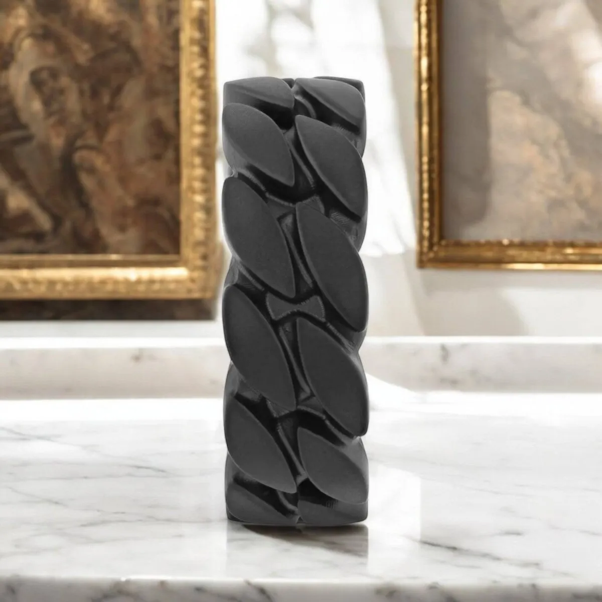 SENTINEL | Black Zirconium Ring, Chain Link Pattern
