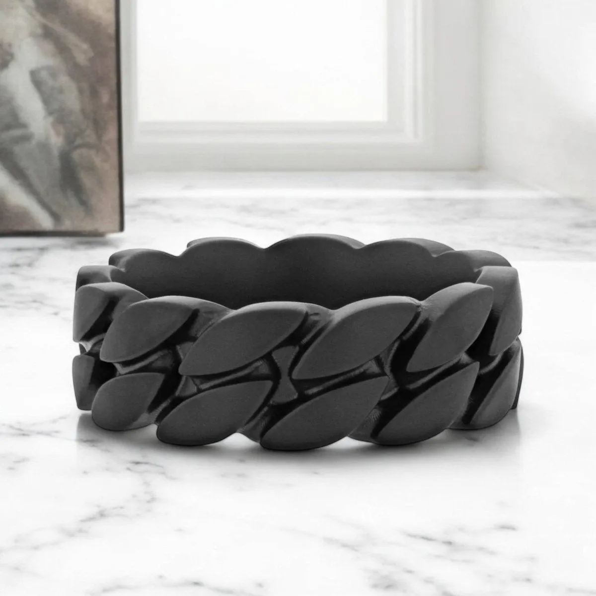 SENTINEL | Black Zirconium Ring, Chain Link Pattern