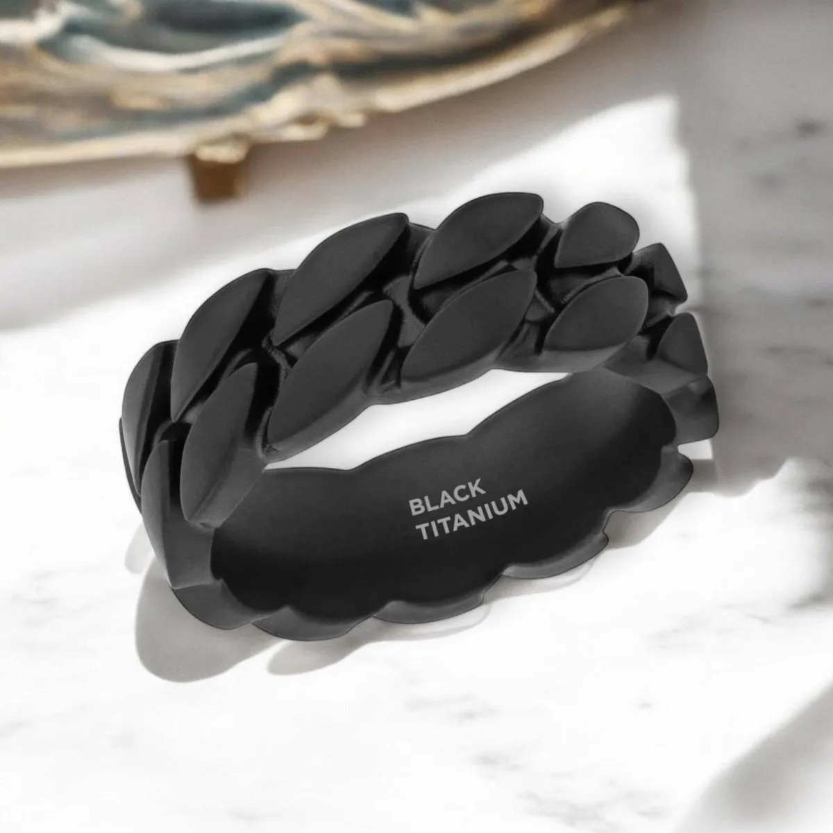 SENTINEL | Black Zirconium Ring, Chain Link Pattern