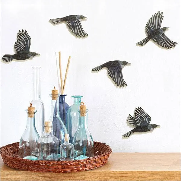 Set of 5 Coloured Tui Birds Wall Art