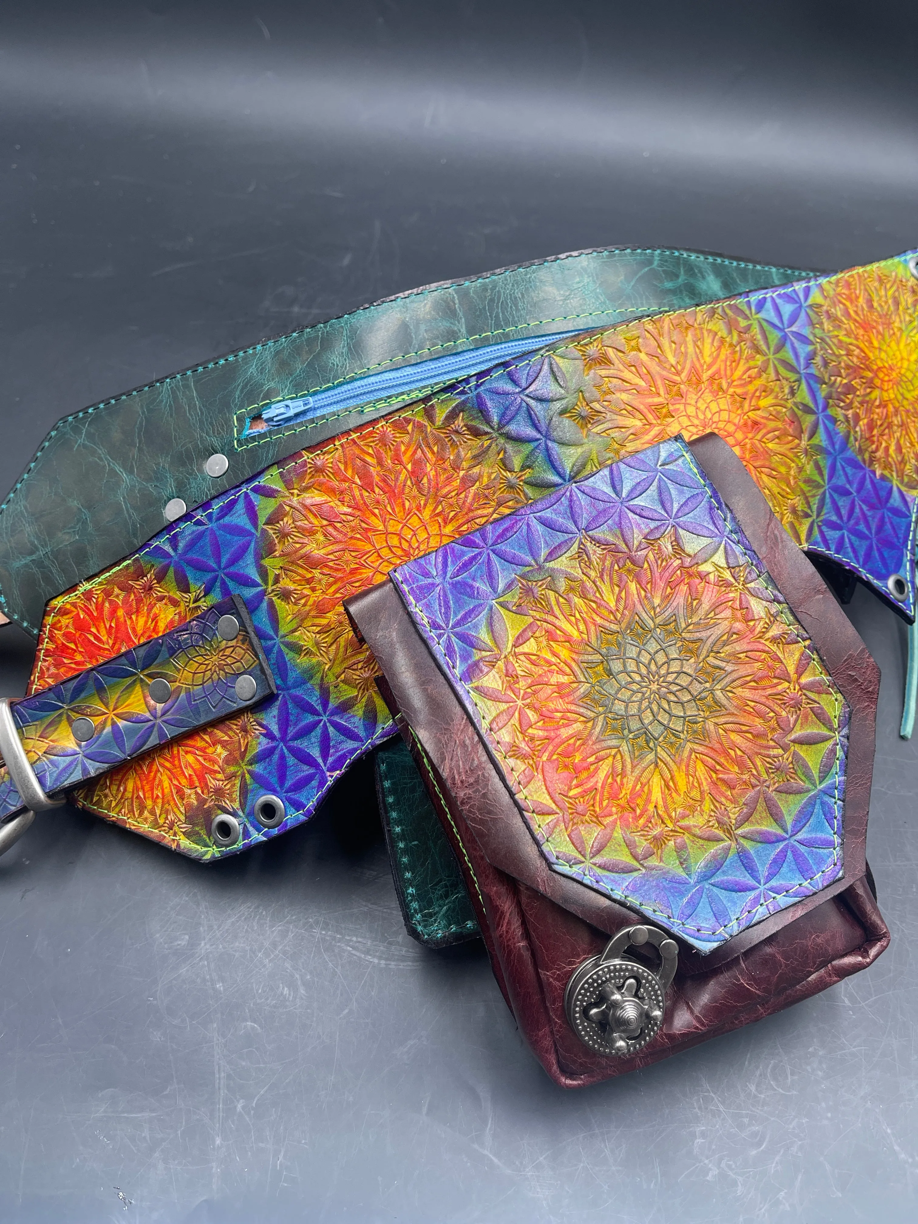 Stamped Leather Utility Hip Belt - Miscellaneous Designs