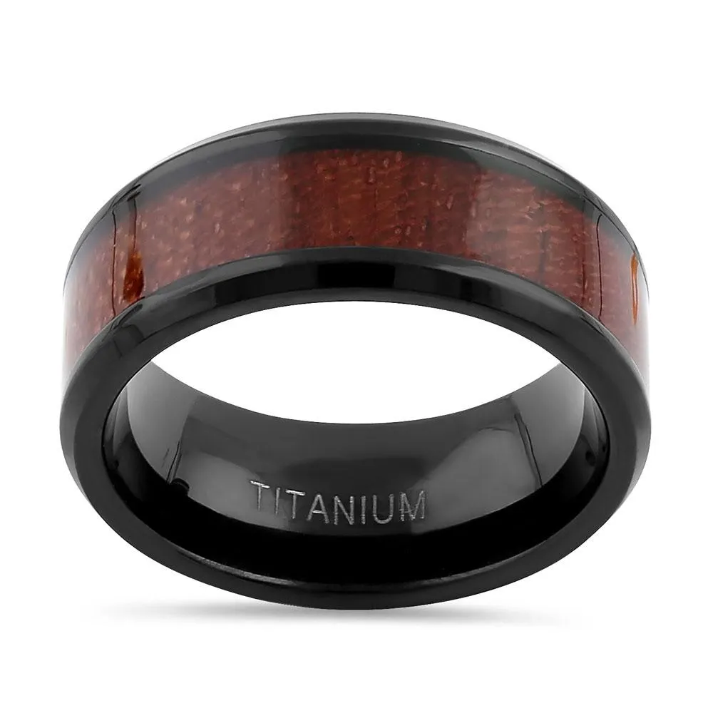 Titanium Black and Bubinga Wood 8mm Band Ring