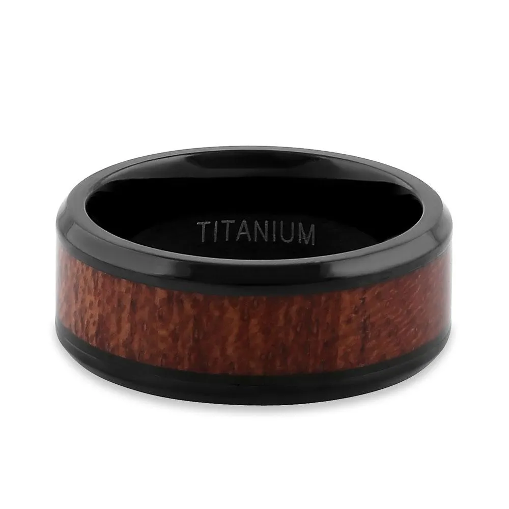 Titanium Black and Bubinga Wood 8mm Band Ring