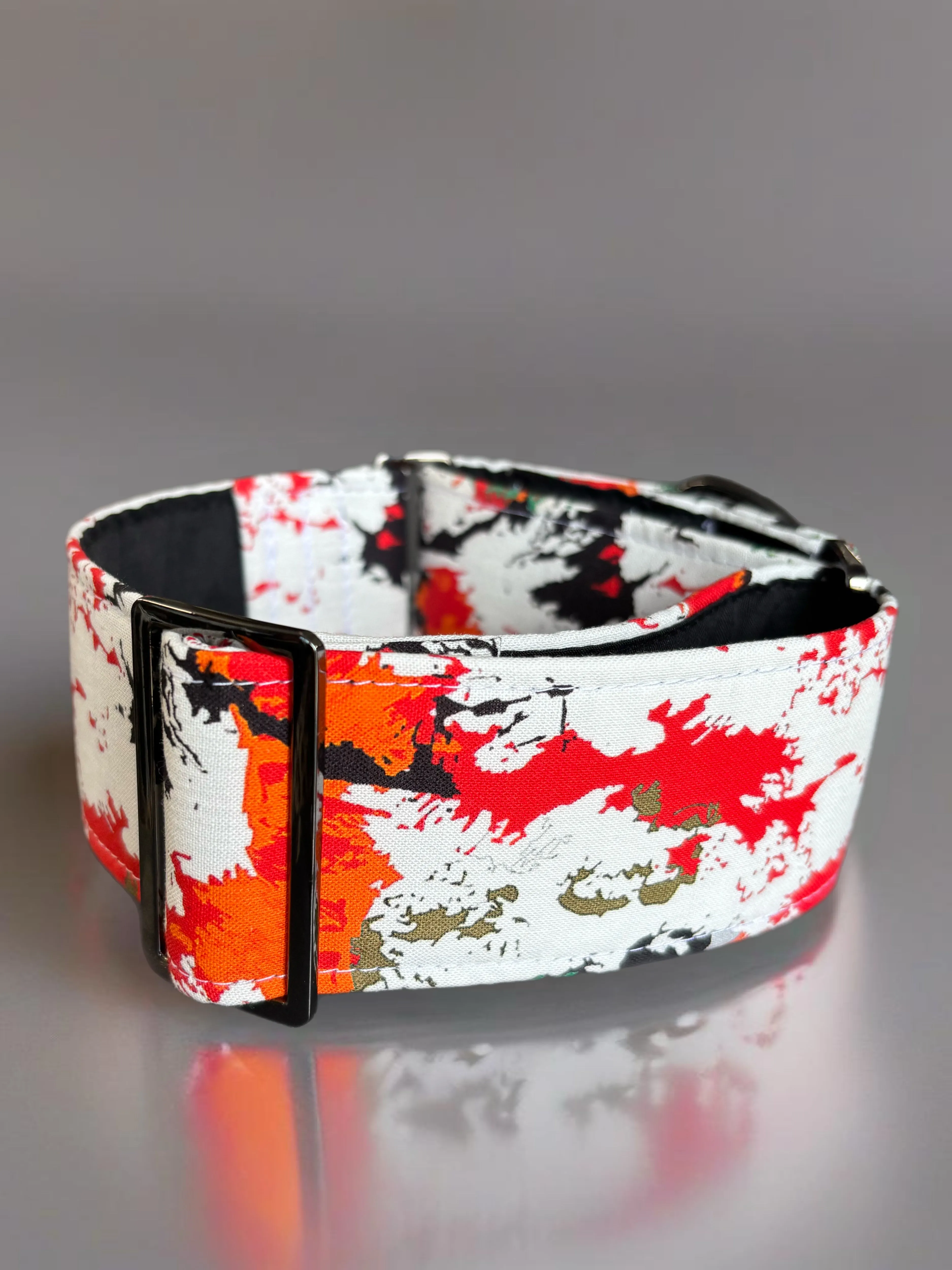 Vivid white Cammo greyhound Martingale collar cotton covered 38 & 50mm width