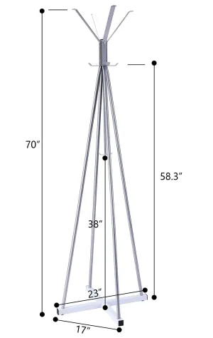 WILSHINE Coat Tree Heavy Sturdy Metal Coat Rack with Umbrella Stand, Coat Racks Free Standing with 8 Hooks, Silver/White