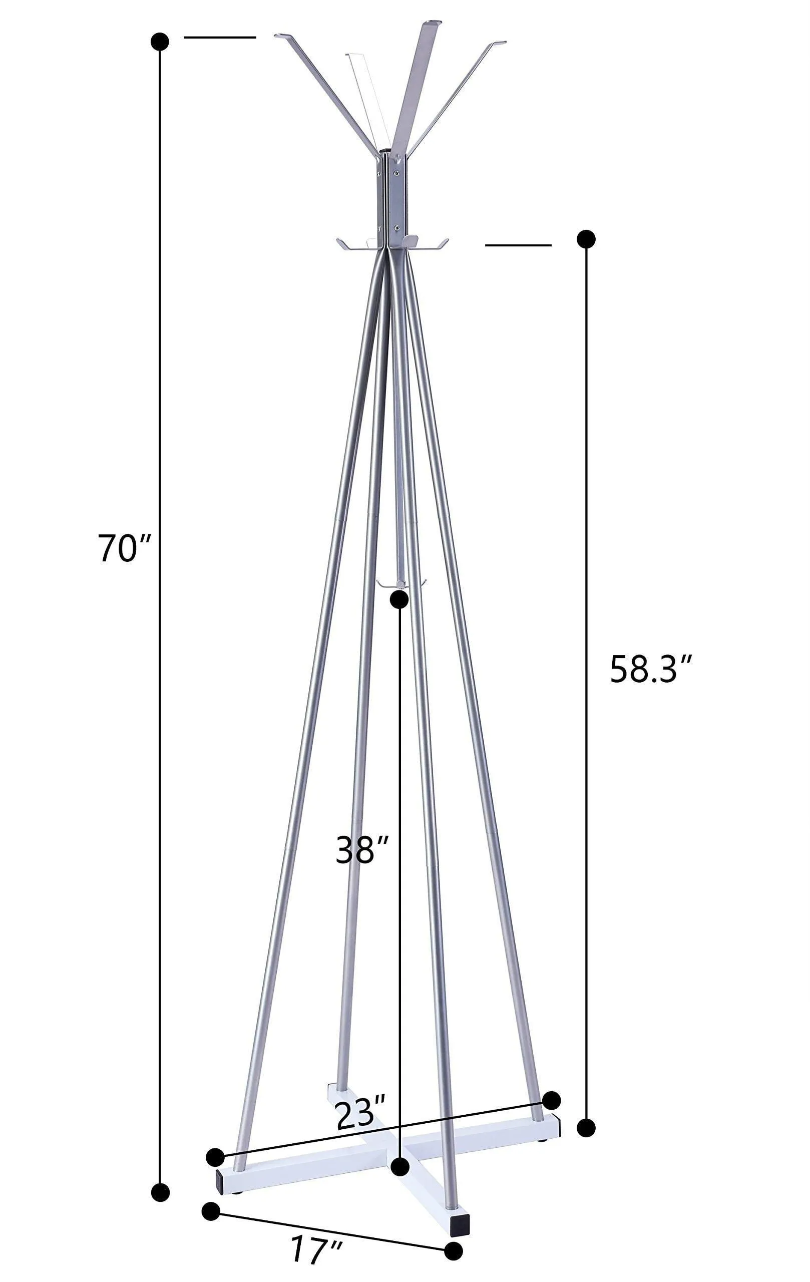 WILSHINE Coat Tree Heavy Sturdy Metal Coat Rack with Umbrella Stand, Coat Racks Free Standing with 8 Hooks, Silver/White