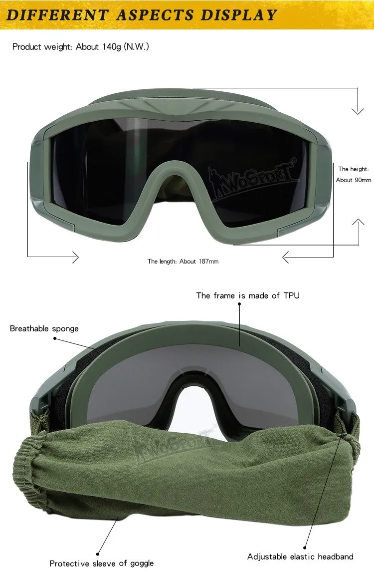 WST Desert Storm Goggles, 3 Lenses set - Tan