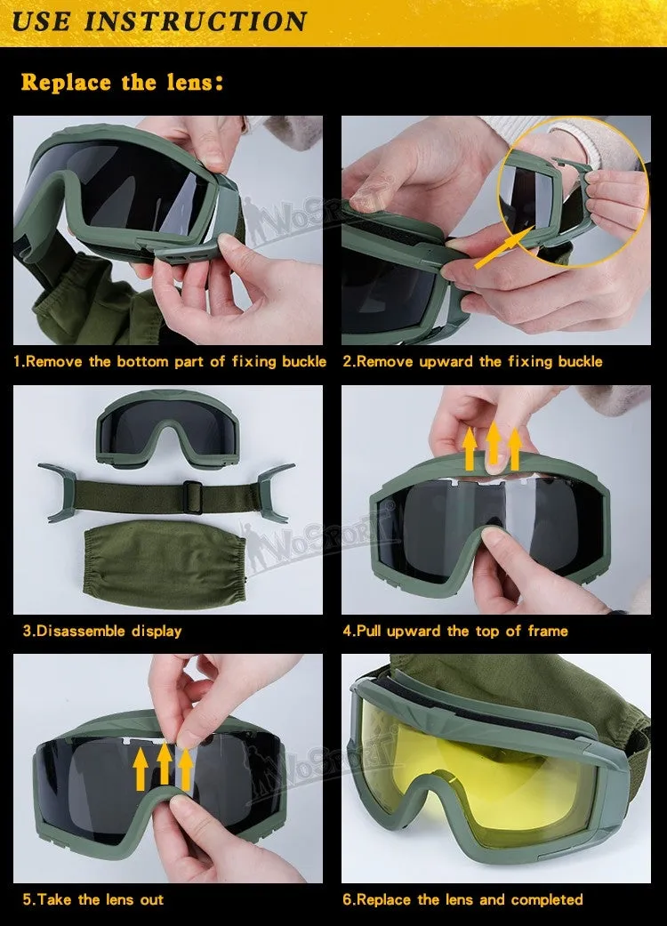 WST Desert Storm Goggles, 3 Lenses set - Tan
