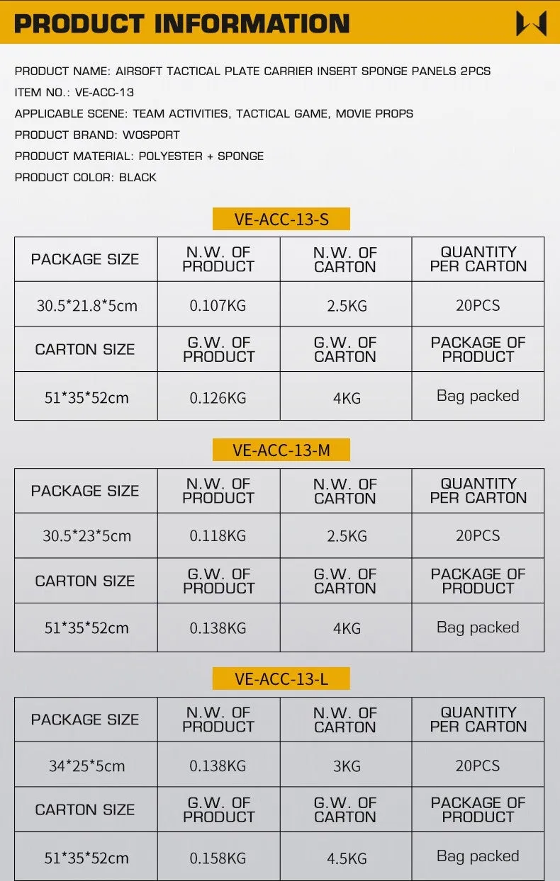 WST Foam Replica of SAPI Ballistic Inserts (2 pcs), Size M - Black